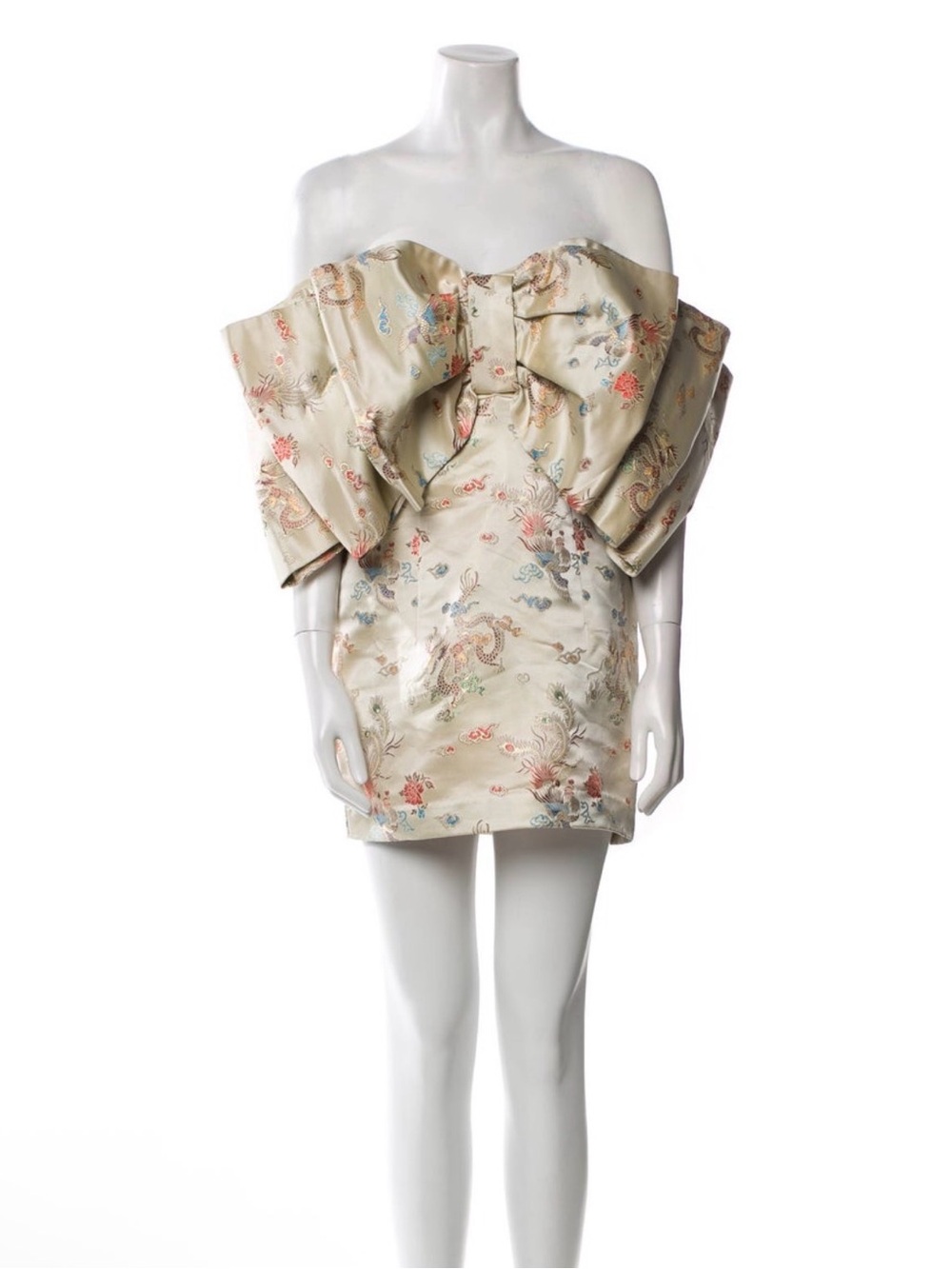 Bowed Off-Shoulder Floral Mini Dress in Ivory